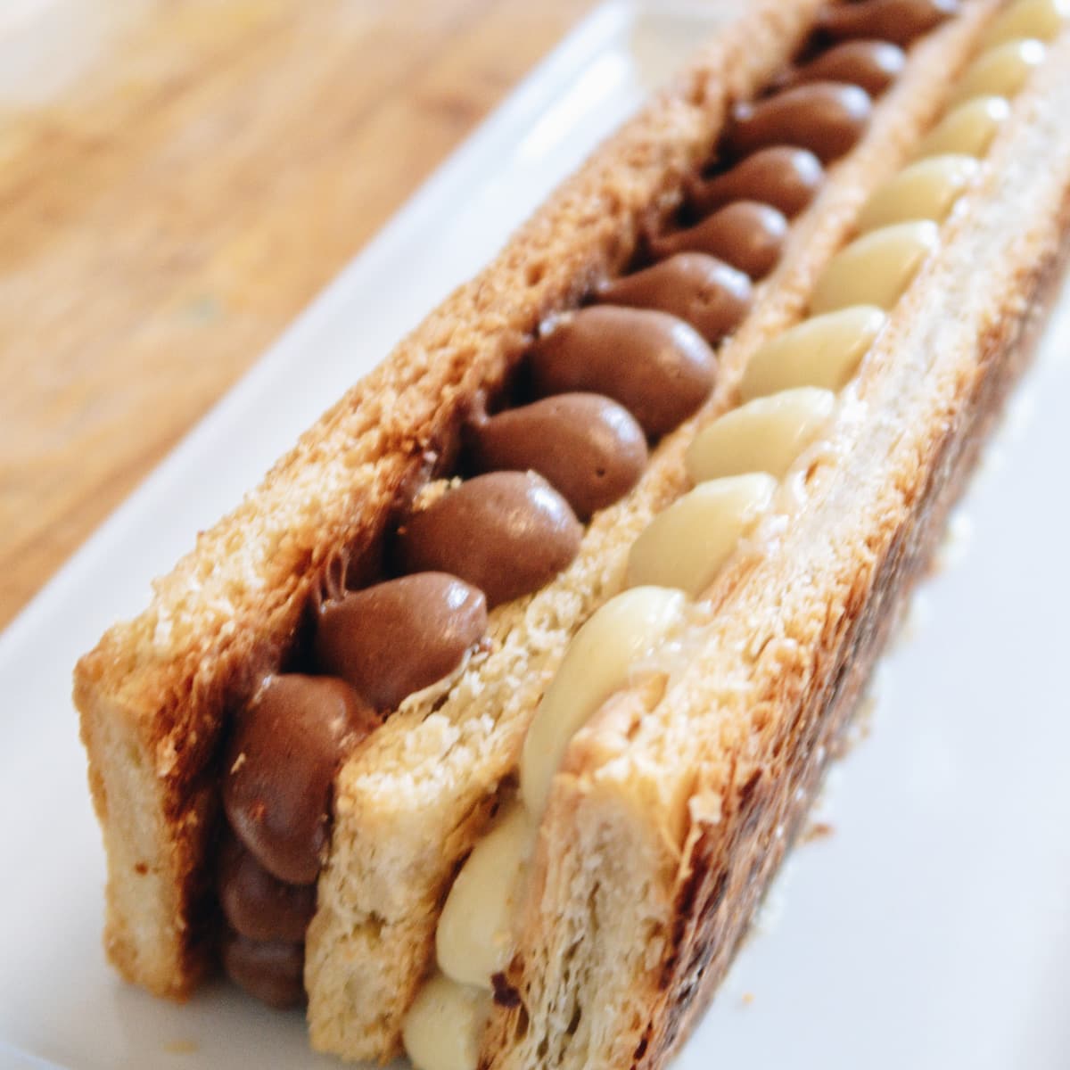 Vegan vanilla and chocolate pastry cream mille-feuille