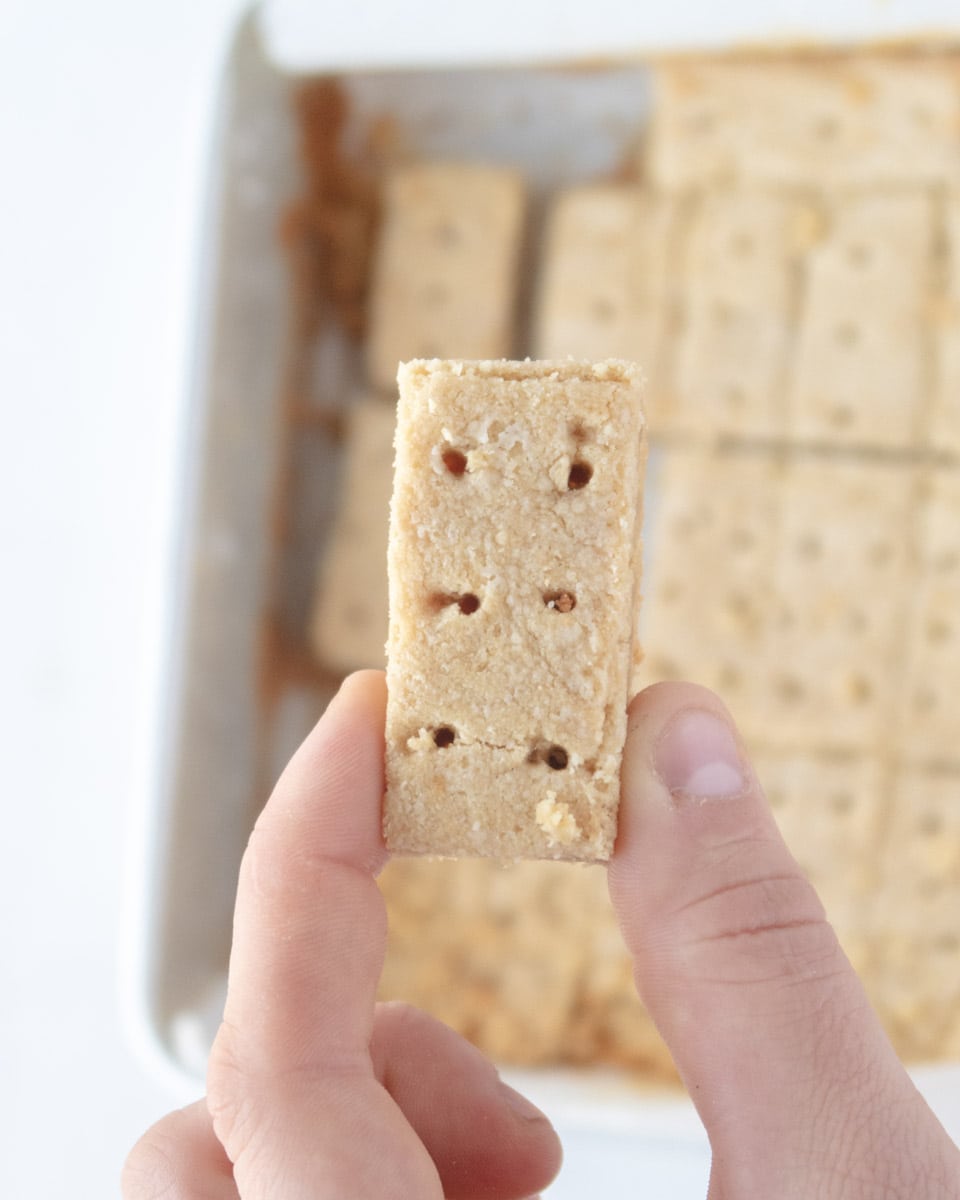 a shortbread helf up by 2 fingers