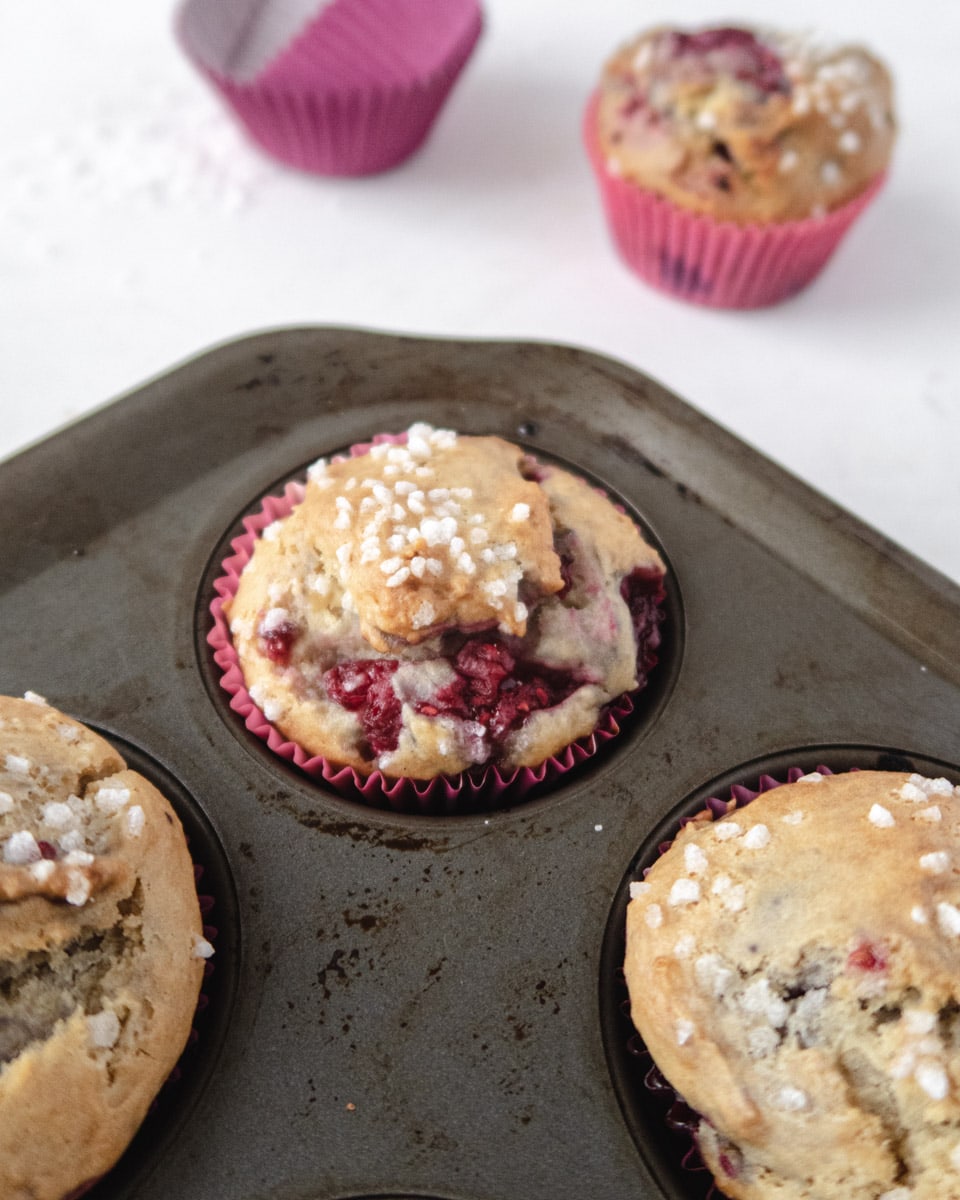 clossup of a muffin in a muffin tin