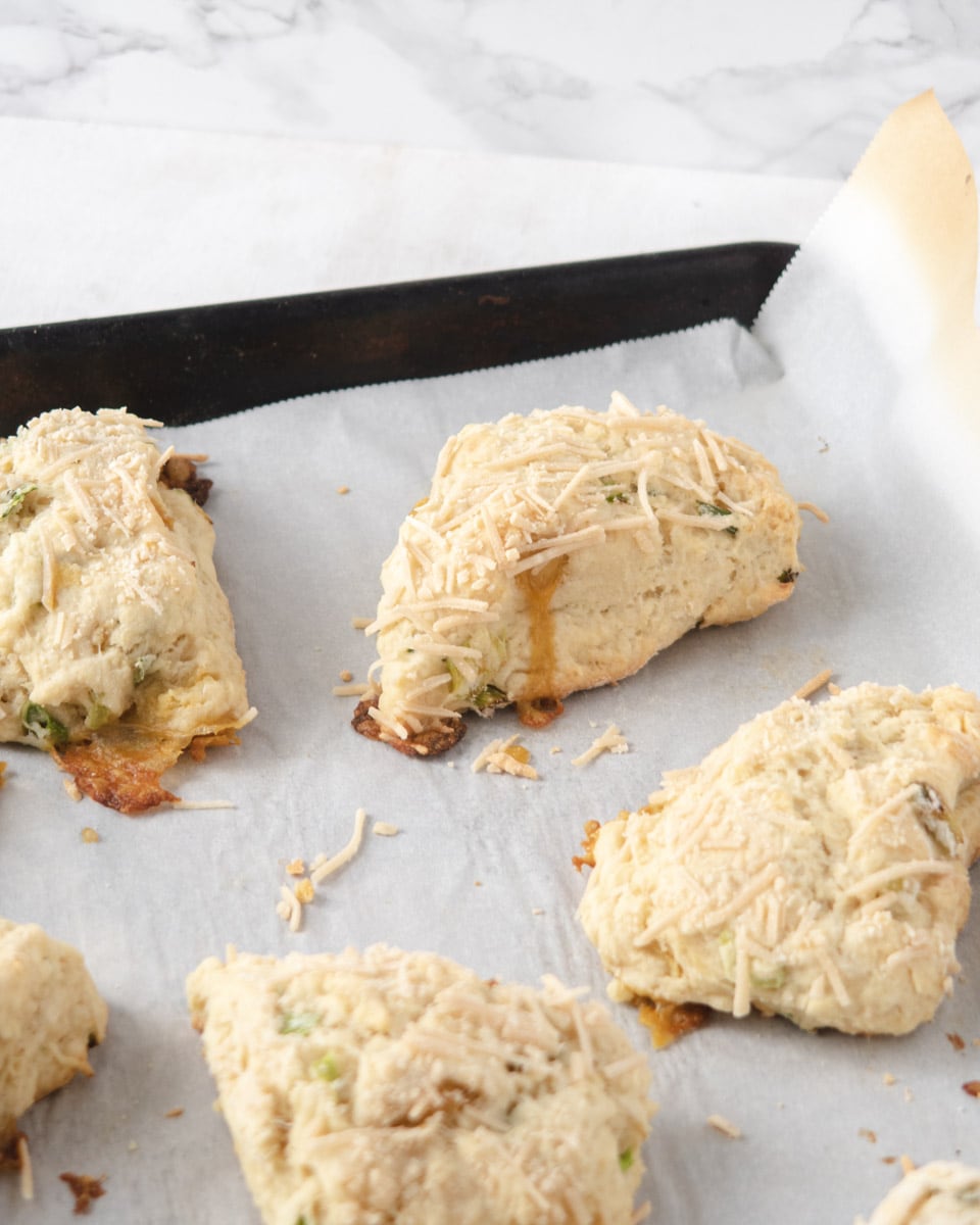 savoury scones on a baking tray
