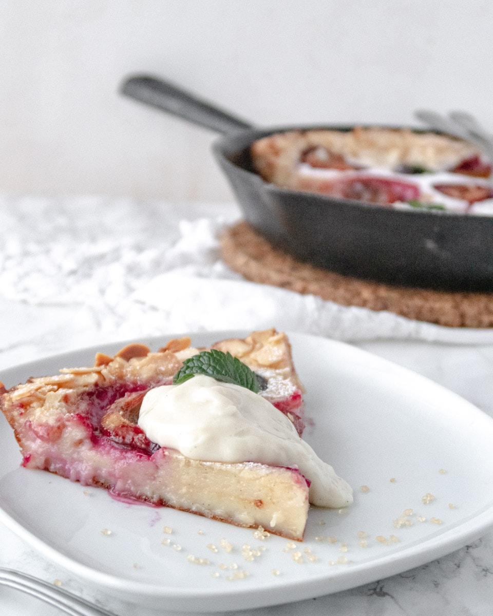 slice of vegan clafoutis on a plate