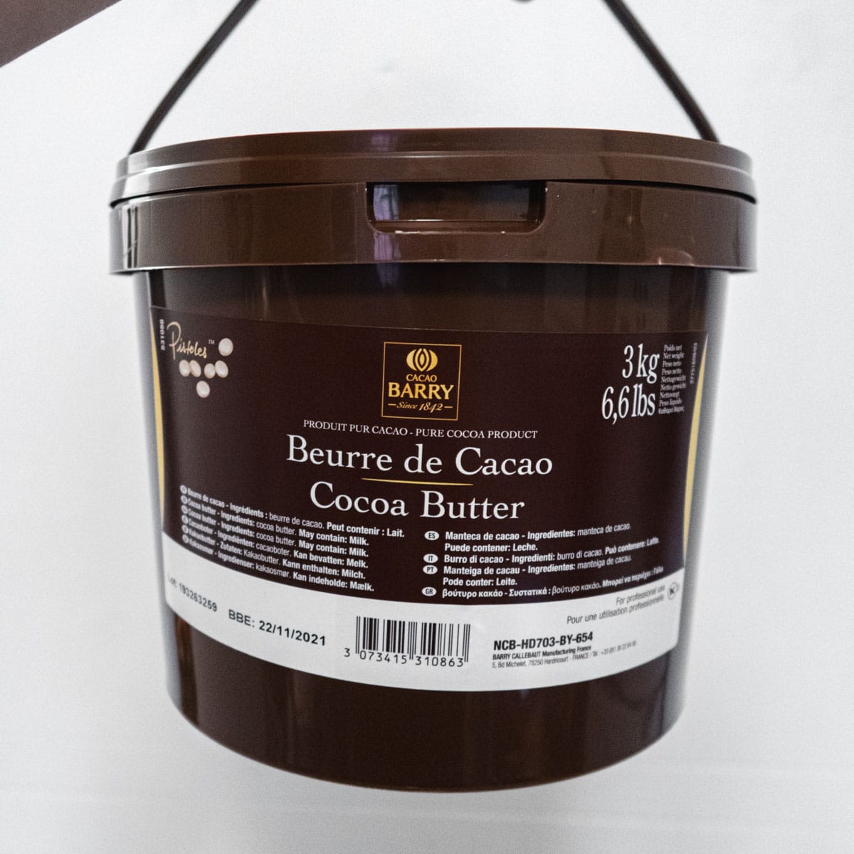 Cacao Barry cacao butter 3kg tub