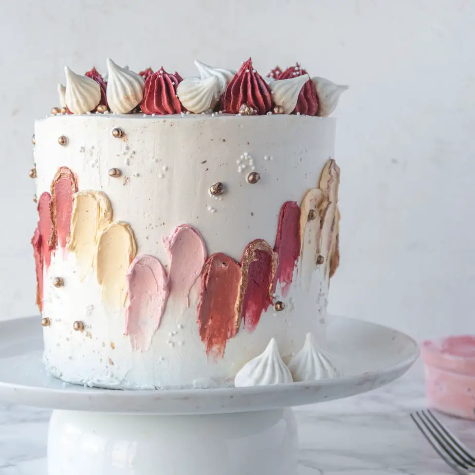 decorated cake on a cake stand