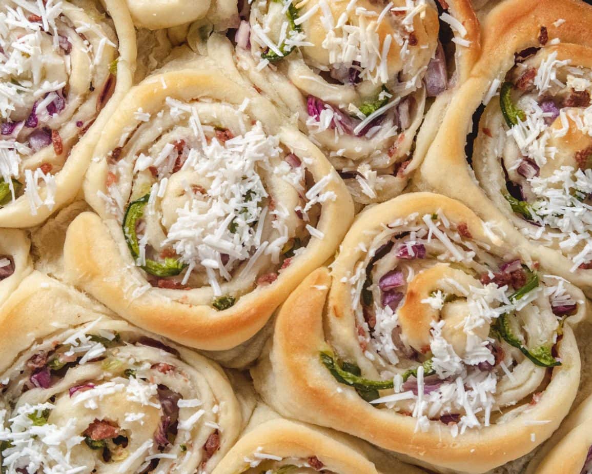 Closeup of the vegan savoury rolls from overhead