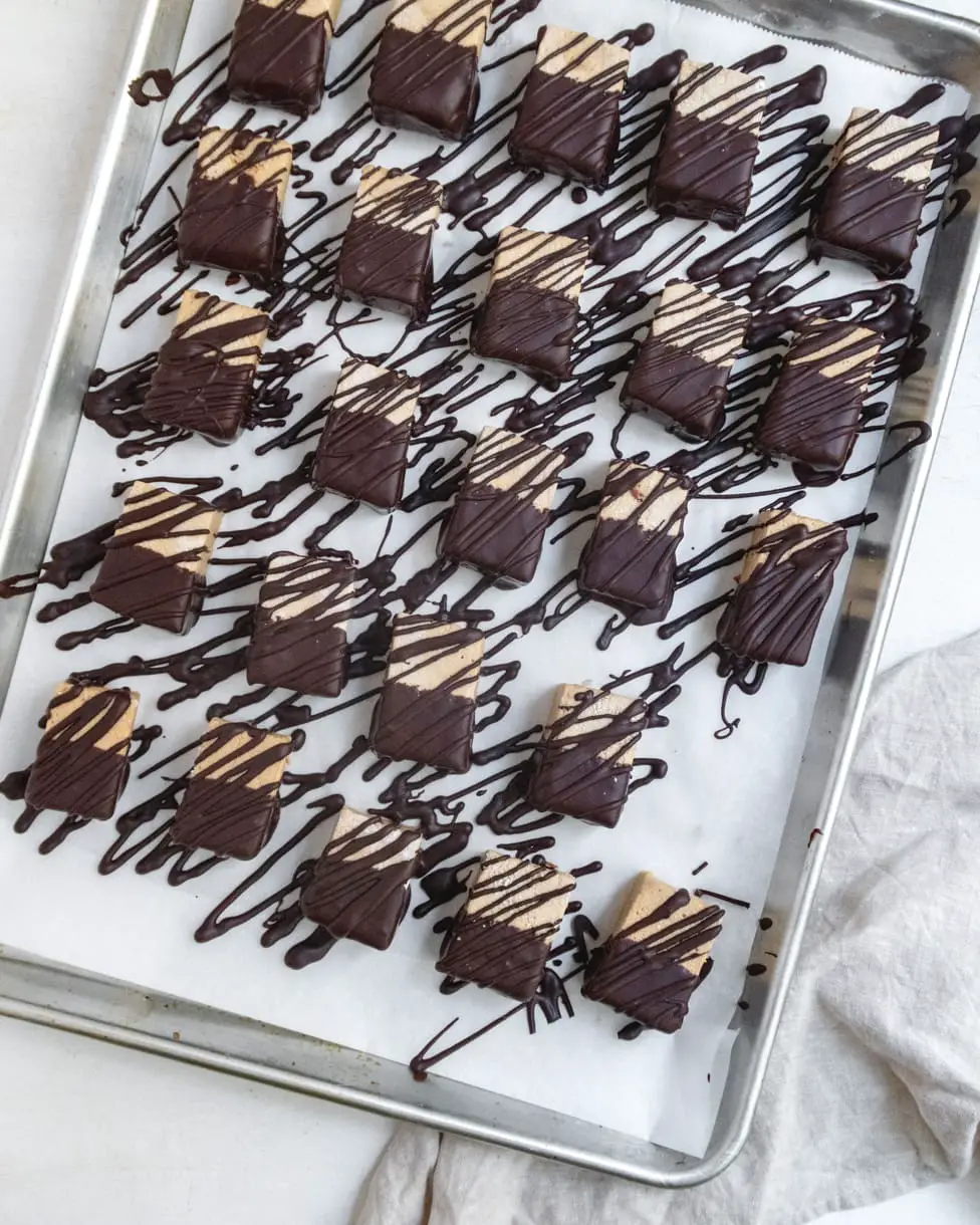 top down view of a tray of vegan mocha marshmallows