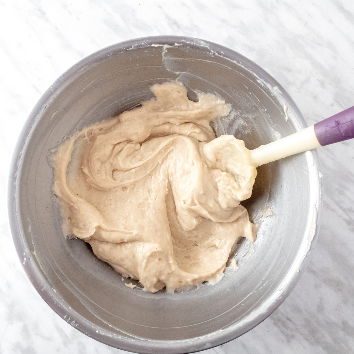 Cold pastry cream in a bowl once mixed to make it creamy again.