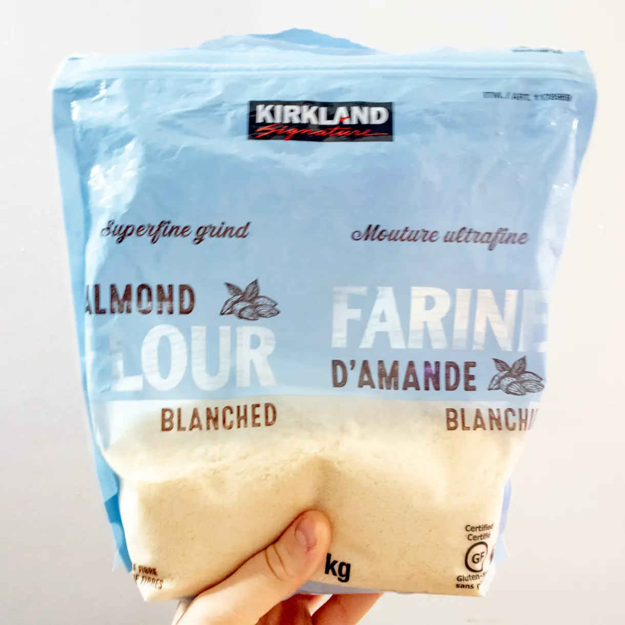 Bag of Kirkland Blanched almond flour.