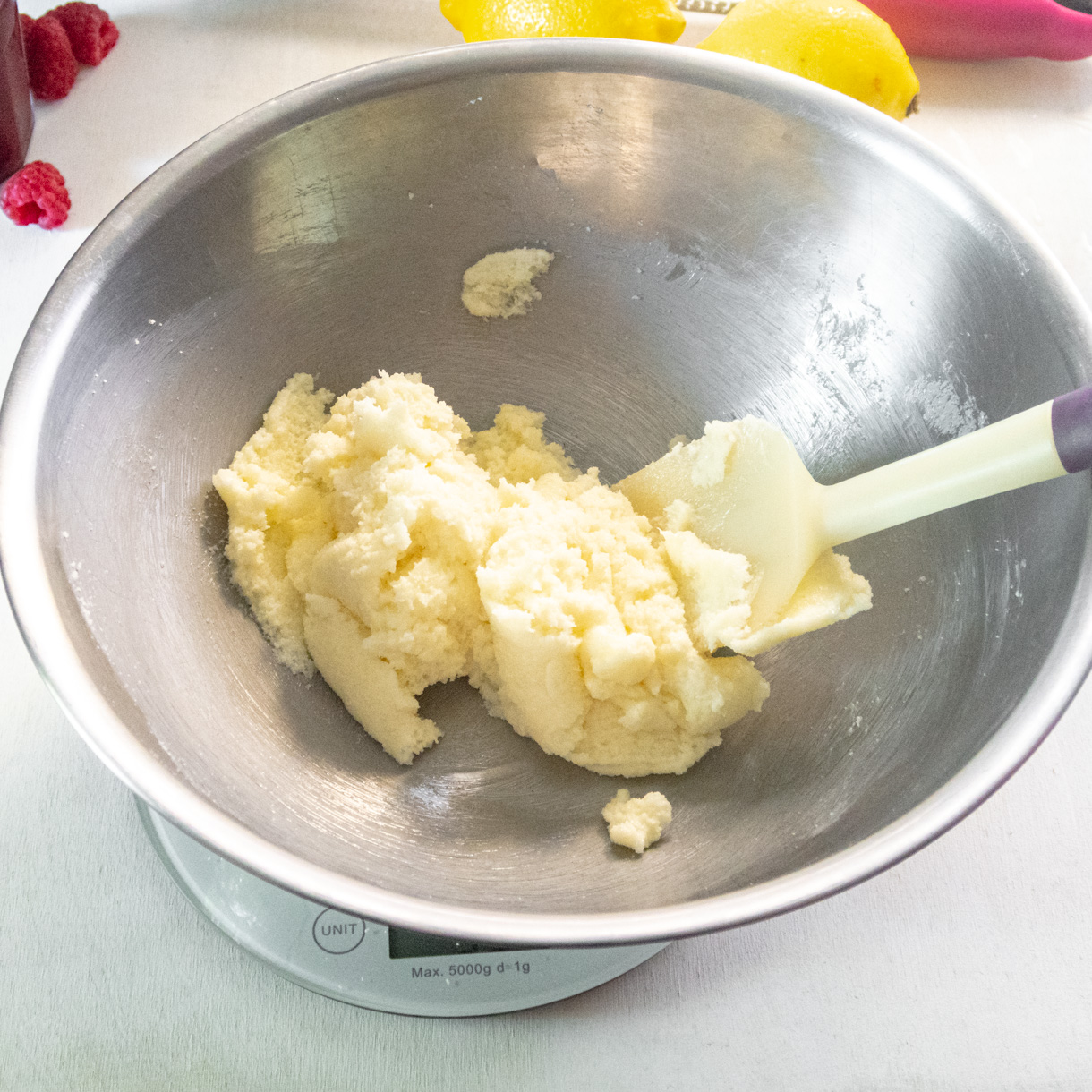 Vegan butter and white sugar creamed together in a large bowl